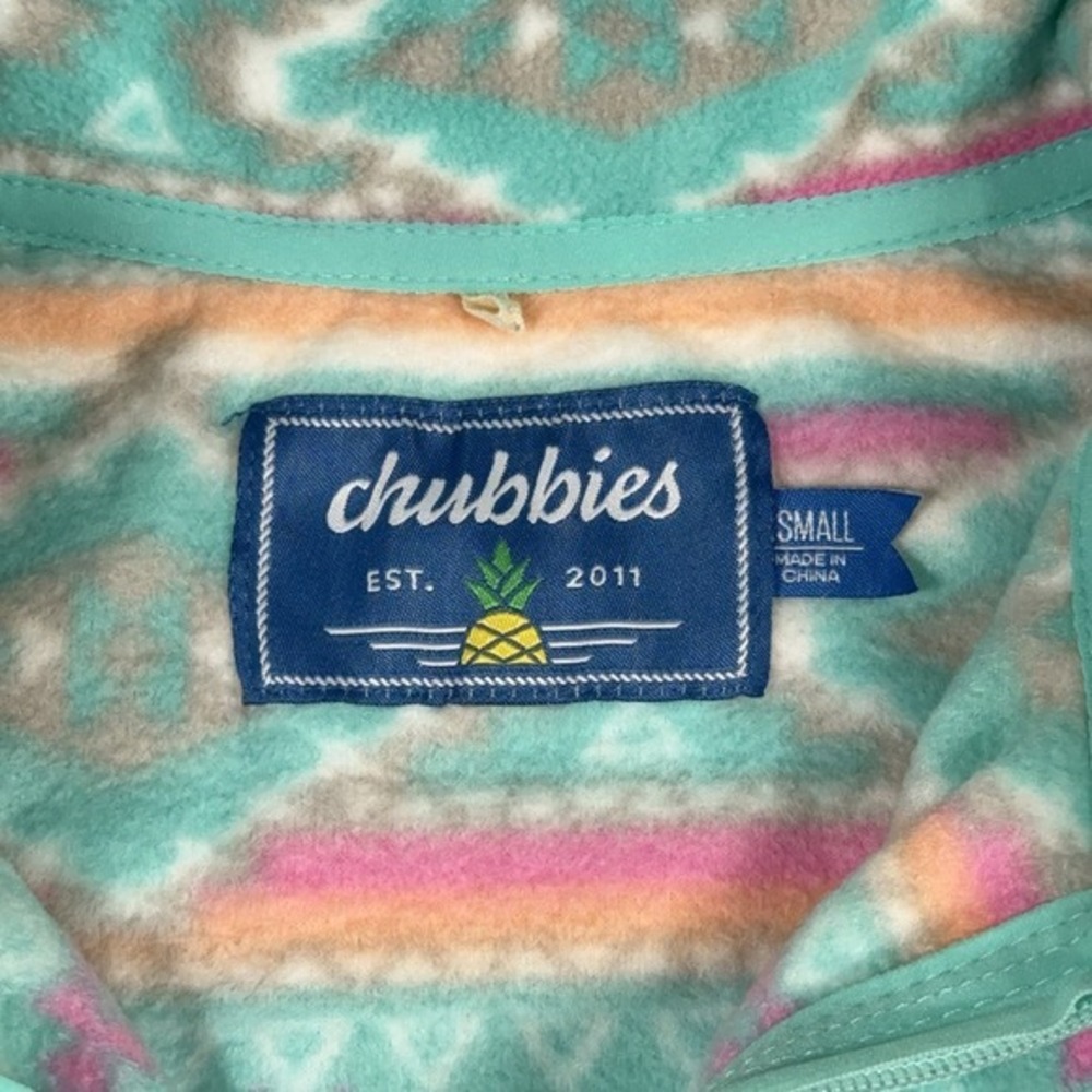 Chubbies Pullover Quarter Zip Fleece Sweater Mens Size Small Green Aztec AOP - Picture 9 of 10